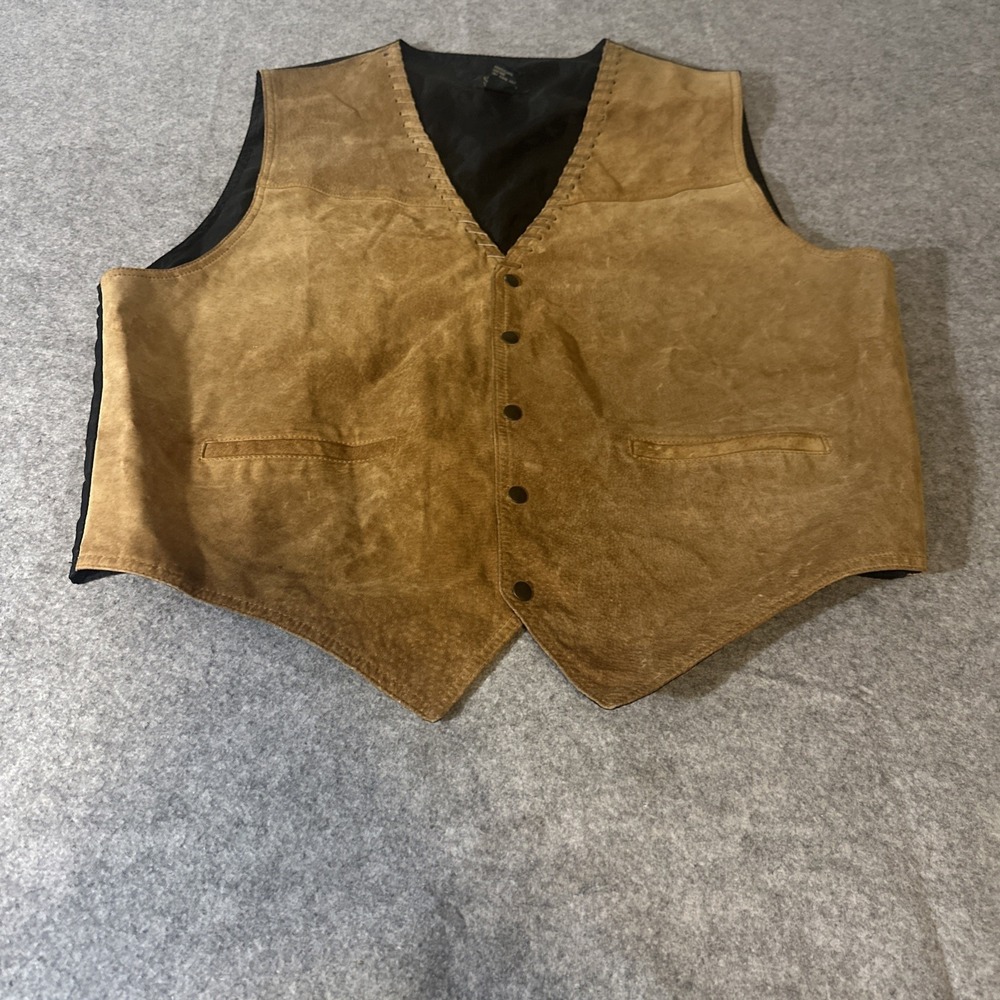 Vtg Stefano Men Suede Leather Vest Brown Western Cowboy 80's 90's Snap Front XL